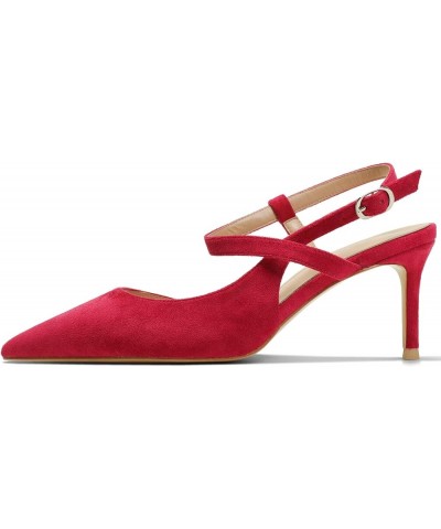 Women's pumps-high heel shoe-needle-pointed toe-buckle ankle strap 40-CHC-19 22 Red $26.32 Sandals