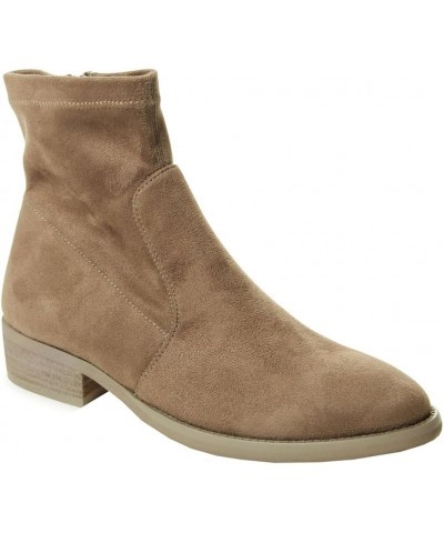 Womens Henson Zippered Casual Boots Ankle Low Heel 1-2" - Brown Taupe Punto Super Suede Stretch $51.29 Flats