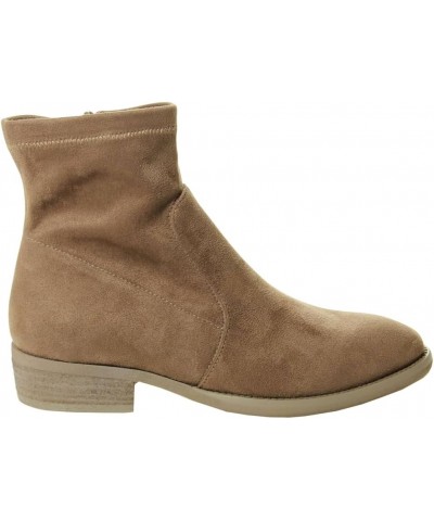 Womens Henson Zippered Casual Boots Ankle Low Heel 1-2" - Brown Taupe Punto Super Suede Stretch $51.29 Flats