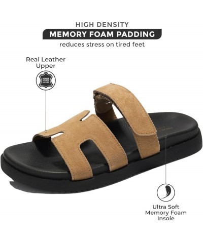 100% Genuine Leather Womens Sandals - Memory Foam Slip on Sandals Women Footwear - Womens Fashion Platform Sandals Comfy Mule...