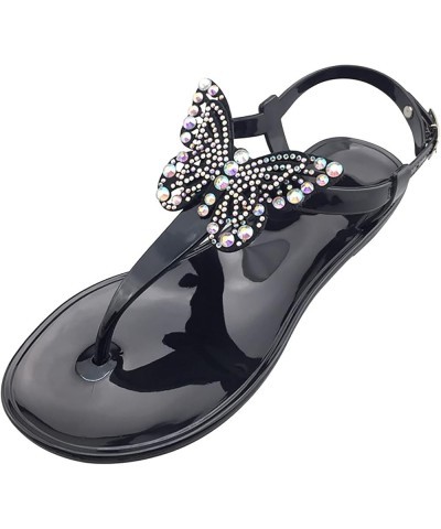 Flat Sandals, T Strap Dress Sandals, Adjustable Ankle Buckle Dress Thong Sandals with Strappy for Women Summer Black $8.81 Sl...