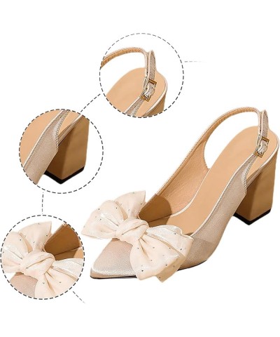 Women's Beach Sandals Fashionable Versatile Trend Pointed Bow Thick Heels Large Size Trendy Sandals for Women 2024 Beige $27....