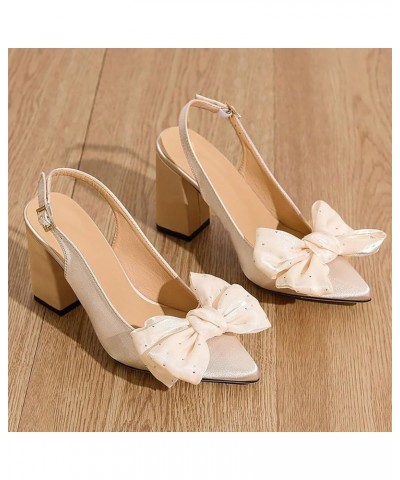 Women's Beach Sandals Fashionable Versatile Trend Pointed Bow Thick Heels Large Size Trendy Sandals for Women 2024 Beige $27....