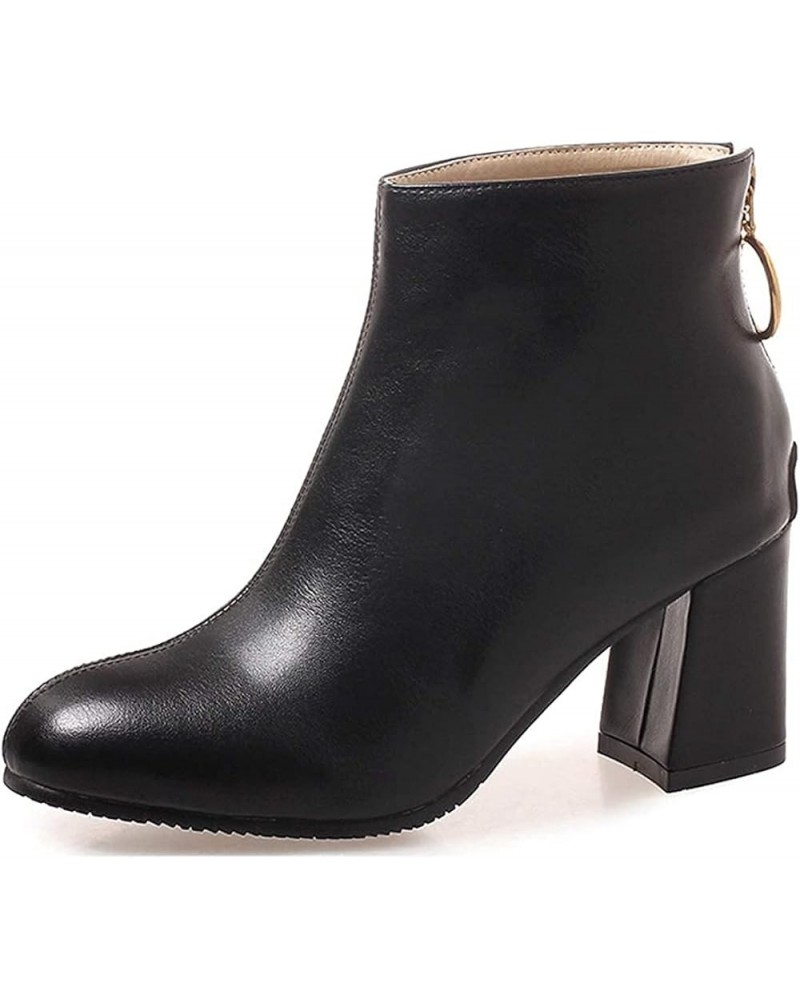 Women's Western Ankle Boots Daliy Outside Square-Toe Chunky High Heel Back Zipper Short Booties Black-fur Lined $38.49 Boots