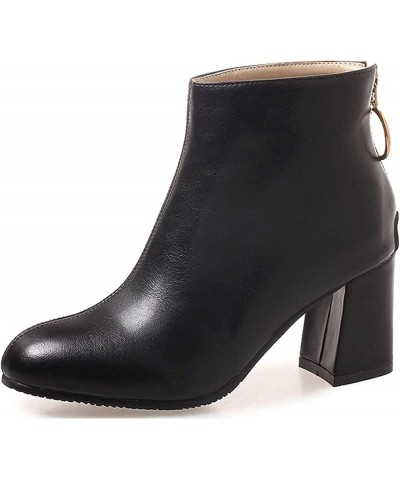 Women's Western Ankle Boots Daliy Outside Square-Toe Chunky High Heel Back Zipper Short Booties Black-fur Lined $38.49 Boots