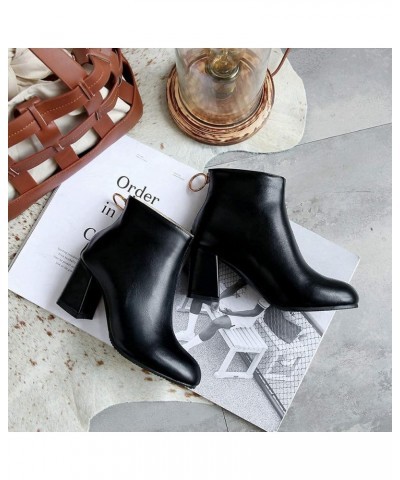 Women's Western Ankle Boots Daliy Outside Square-Toe Chunky High Heel Back Zipper Short Booties Black-fur Lined $38.49 Boots