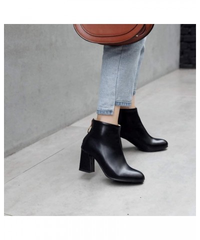 Women's Western Ankle Boots Daliy Outside Square-Toe Chunky High Heel Back Zipper Short Booties Black-fur Lined $38.49 Boots