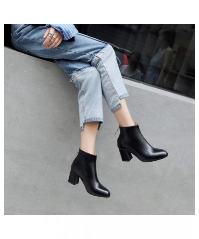 Women's Western Ankle Boots Daliy Outside Square-Toe Chunky High Heel Back Zipper Short Booties Black-fur Lined $38.49 Boots