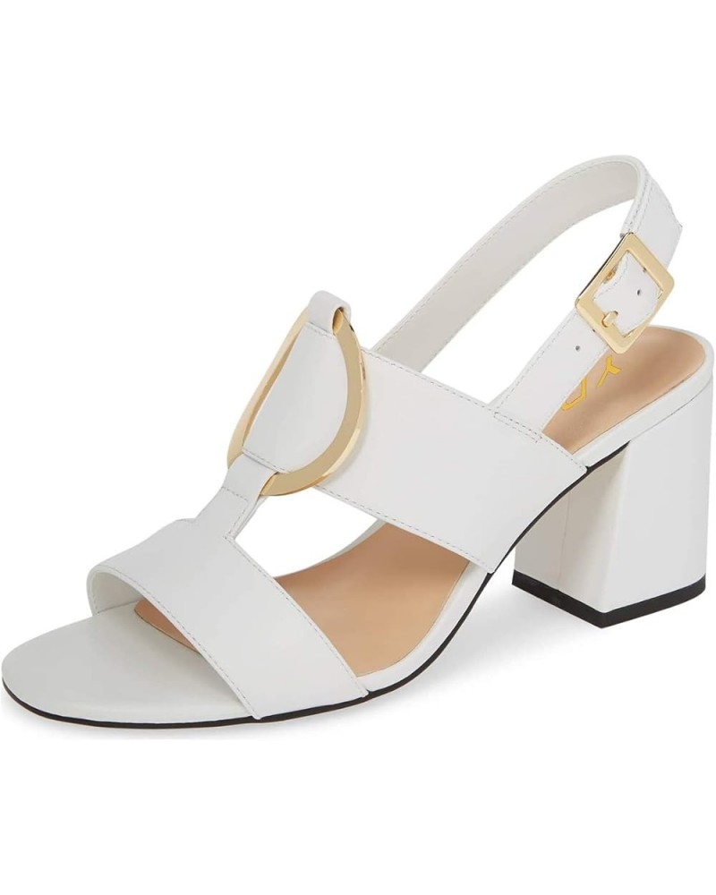 Women Chunky Block High Heel Sandals Open Toe Comfortable Slingback Pumps Metal Buckle Casual Outfit Shoes Size 4-15 US White...