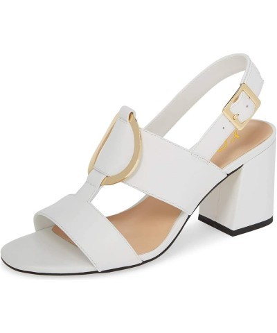 Women Chunky Block High Heel Sandals Open Toe Comfortable Slingback Pumps Metal Buckle Casual Outfit Shoes Size 4-15 US White...