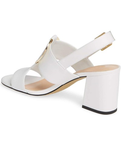 Women Chunky Block High Heel Sandals Open Toe Comfortable Slingback Pumps Metal Buckle Casual Outfit Shoes Size 4-15 US White...