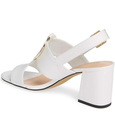 Women Chunky Block High Heel Sandals Open Toe Comfortable Slingback Pumps Metal Buckle Casual Outfit Shoes Size 4-15 US White...