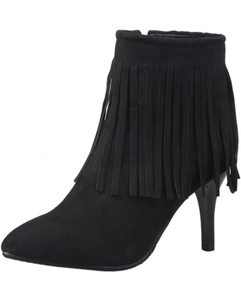 Women Ankle Tassel Boots Black $26.78 Boots