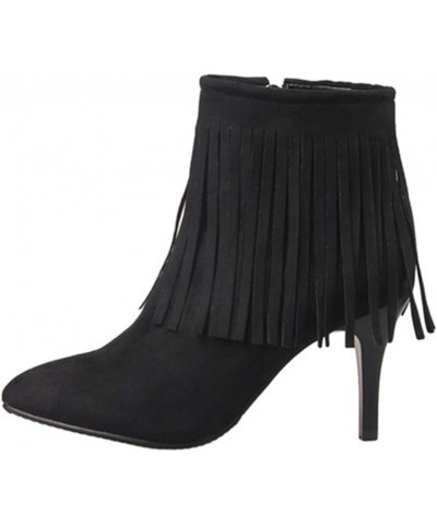 Women Ankle Tassel Boots Black $26.78 Boots