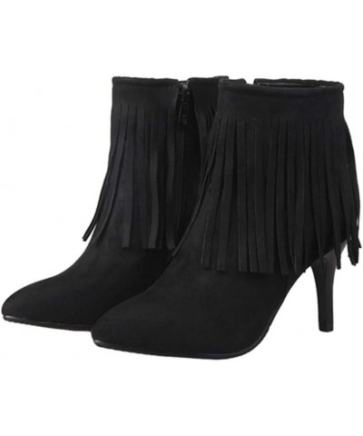 Women Ankle Tassel Boots Black $26.78 Boots