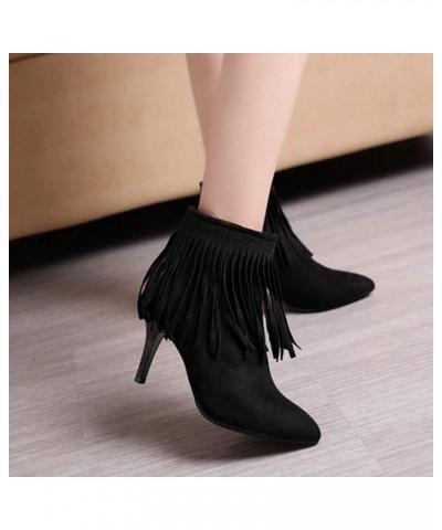 Women Ankle Tassel Boots Black $26.78 Boots