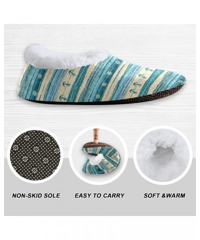 Nautical Winter House Slippers Indoor Fuzzy Feet Slippers with Gripper Anti-Skid Cozy Home Shoes Soft Sole Slippers for Bed B...