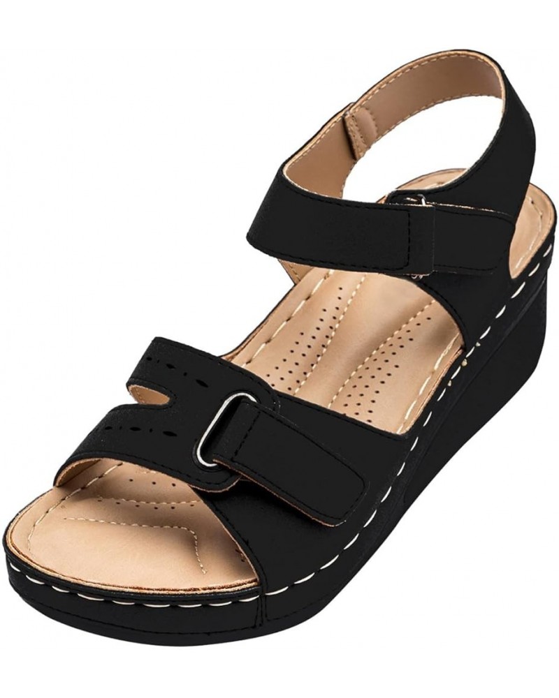 Womens Platform Trendy Wedge Sandals Spring Open Toe Dressy Gladiator Work Office 2024 Summer Comfy Comfort Ladies Black $12....