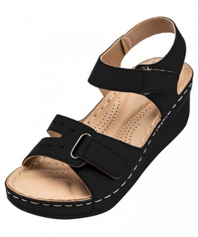 Womens Platform Trendy Wedge Sandals Spring Open Toe Dressy Gladiator Work Office 2024 Summer Comfy Comfort Ladies Black $12....