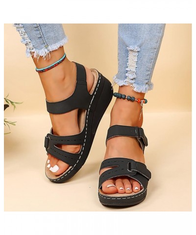 Womens Platform Trendy Wedge Sandals Spring Open Toe Dressy Gladiator Work Office 2024 Summer Comfy Comfort Ladies Black $12....