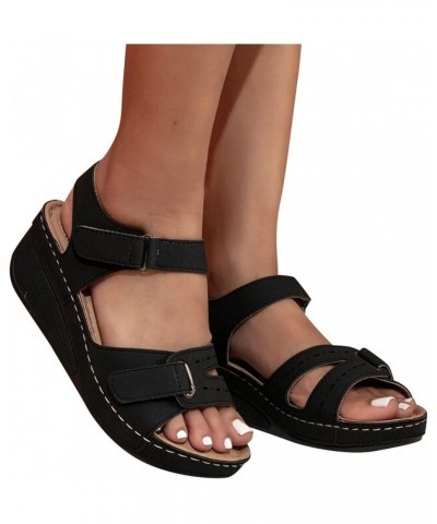 Womens Platform Trendy Wedge Sandals Spring Open Toe Dressy Gladiator Work Office 2024 Summer Comfy Comfort Ladies Black $12....