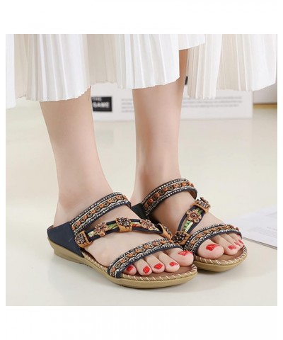 Men Sandals Flats For Women Dressy Comfortable Flip Flops Women Slides Step Up Exercise Platform Wedge Boots Women Clo Blue $...