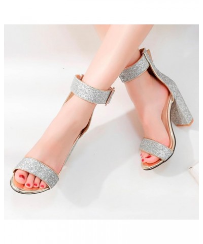 Womens Gladiator Sandals, Women's Sandals With Large Summer Ethnic Color Bow Tie Chunky Heel Sandals Z 03-silver $15.79 Sandals