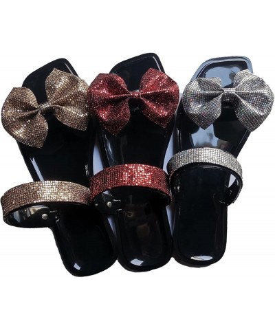 Women's Flat Slide Sandals Womens Shoes Summer Slippers Sequin Bow Square Toe Slippers Fashion Flat Plus Size Slippers (Red, ...