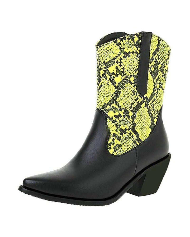 Women Cowgirl Western Booties Chunky High Heel Boots Green $28.37 Boots