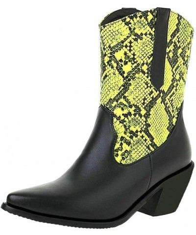 Women Cowgirl Western Booties Chunky High Heel Boots Green $28.37 Boots