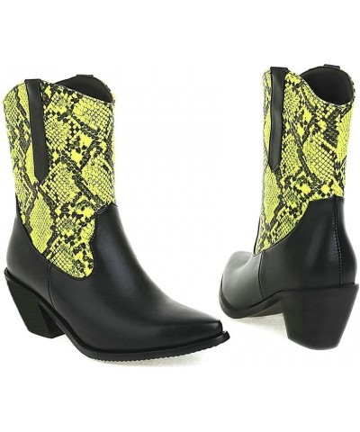 Women Cowgirl Western Booties Chunky High Heel Boots Green $28.37 Boots