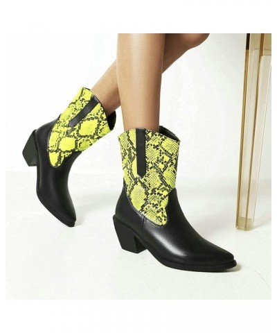 Women Cowgirl Western Booties Chunky High Heel Boots Green $28.37 Boots