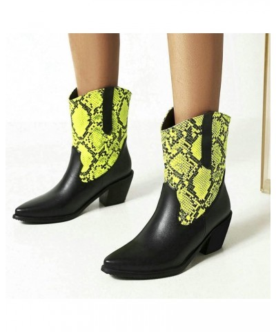 Women Cowgirl Western Booties Chunky High Heel Boots Green $28.37 Boots