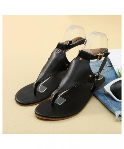 Sandals for Women Casual Summer Roman Open Toe Sandals Buckle Strap Leather Flat Sandal Walking Retro Women Fashion Slingback...