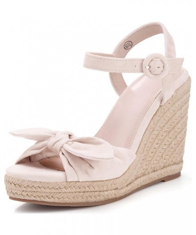 Womens Espadrilles Wedges Bow Platform Sandals Open Toe Ankle Strap Summer Dress Heels Cute Shoes Nude $26.03 Sandals