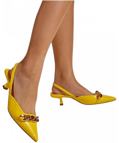 Womens Sandals Ladies Fashion Summer Solid Color Sequin Pointed Thick High Heeled Casual Sandals H33-yellow $16.99 Sandals