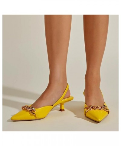 Womens Sandals Ladies Fashion Summer Solid Color Sequin Pointed Thick High Heeled Casual Sandals H33-yellow $16.99 Sandals