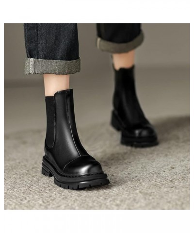 Women's Fashion Chelsea Flat Ankle Boots Round Toe Elastic Comfort Low Heel Dress Western Short Booties Black $30.60 Boots