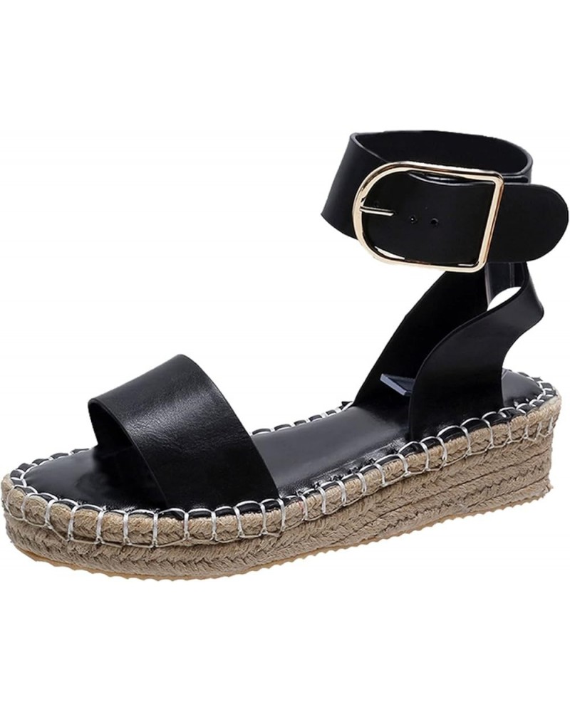 Women's Wedge Platform Sandals Casual Shoes Breathable Thick-soled Wedges Leisure Sandals Black $15.19 Sandals