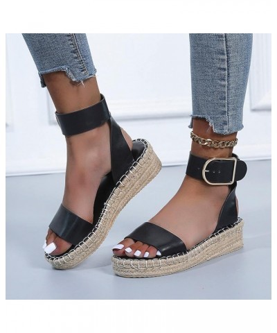 Women's Wedge Platform Sandals Casual Shoes Breathable Thick-soled Wedges Leisure Sandals Black $15.19 Sandals