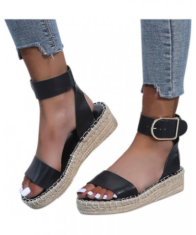 Women's Wedge Platform Sandals Casual Shoes Breathable Thick-soled Wedges Leisure Sandals Black $15.19 Sandals