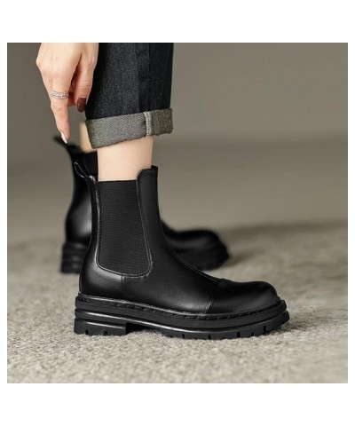 Women's Fashion Chelsea Flat Ankle Boots Round Toe Elastic Comfort Low Heel Dress Western Short Booties Black $30.60 Boots