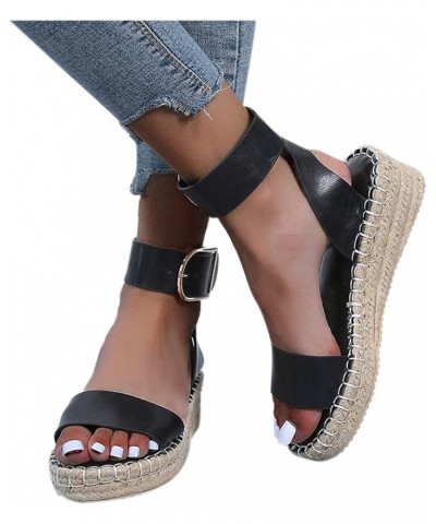 Women's Wedge Platform Sandals Casual Shoes Breathable Thick-soled Wedges Leisure Sandals Black $15.19 Sandals