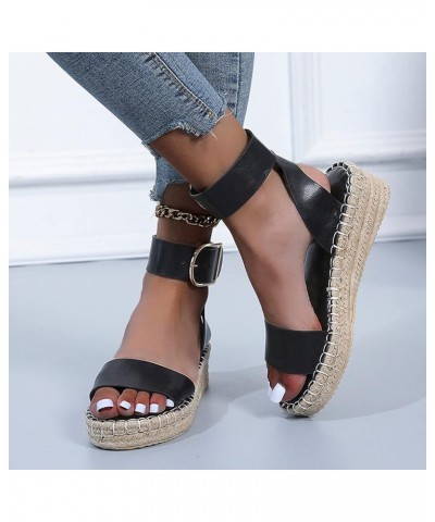 Women's Wedge Platform Sandals Casual Shoes Breathable Thick-soled Wedges Leisure Sandals Black $15.19 Sandals