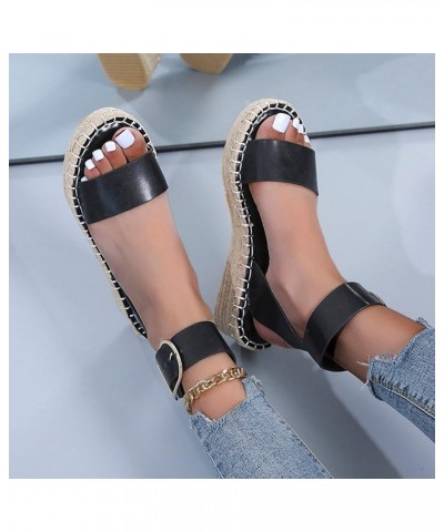 Women's Wedge Platform Sandals Casual Shoes Breathable Thick-soled Wedges Leisure Sandals Black $15.19 Sandals