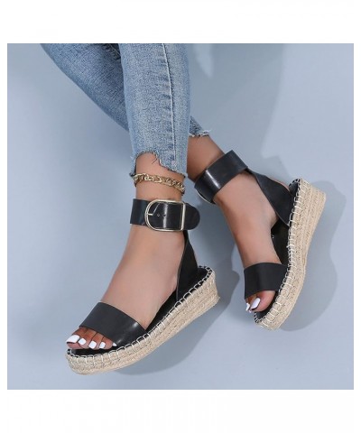 Women's Wedge Platform Sandals Casual Shoes Breathable Thick-soled Wedges Leisure Sandals Black $15.19 Sandals