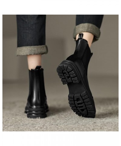 Women's Fashion Chelsea Flat Ankle Boots Round Toe Elastic Comfort Low Heel Dress Western Short Booties Black $30.60 Boots