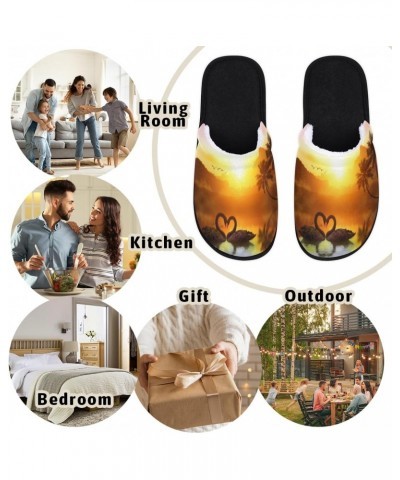 Couple Swan Slippers Home for Women Men Lake Sunset Warm Soft Anti Skid House Shoes Washable Reusable for Bedroom Kitchen Liv...