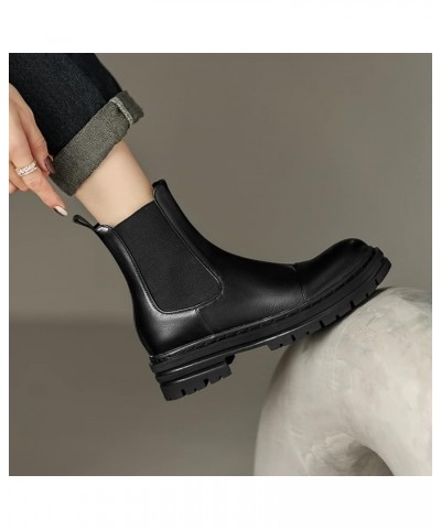 Women's Fashion Chelsea Flat Ankle Boots Round Toe Elastic Comfort Low Heel Dress Western Short Booties Black $30.60 Boots