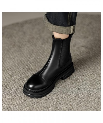 Women's Fashion Chelsea Flat Ankle Boots Round Toe Elastic Comfort Low Heel Dress Western Short Booties Black $30.60 Boots